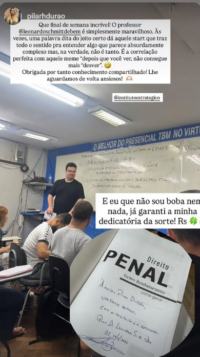 Depoimento de aluno sobre o curso presencial de Direito Penal